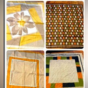 Four vintage polyester, acetate, scarves square